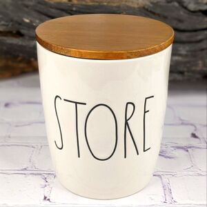 Rae Dunn STORE Ceramic Canister with Wooden Lid